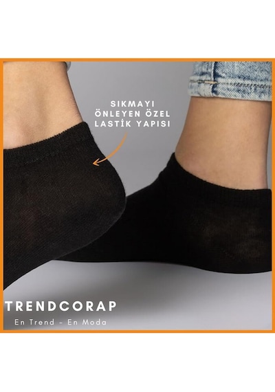 Trendcorap Premium Bambu Erkek Sneaker Görünmez Bilekte Spor Çorap 10 Lu Özel Kutu Siyah
