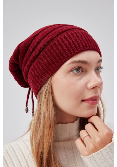 Derikem Kadın Triko Örgü Bere Boyunluk Outdoor Boyunluk Kırmızı