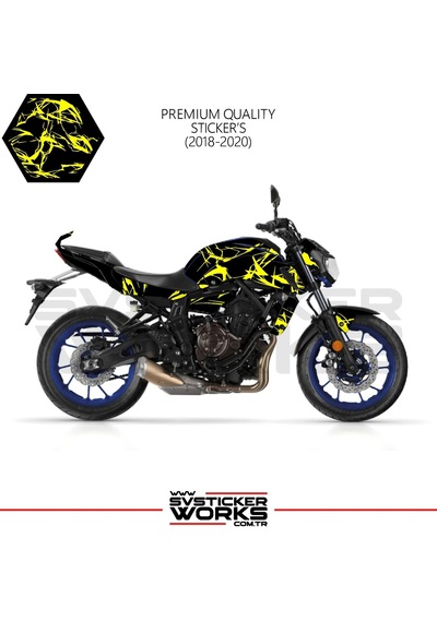 Mt-07 2018-2020 Kaplama Sticker Şimşek Yıldırım Motor Kaplama Modeli Hazır Kit 2018-2020 Uyumlu Sarı