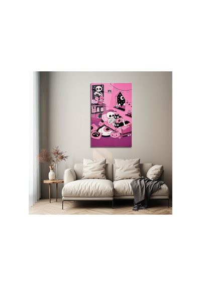 Pembe Tonlarda Eğlenceli Ve Modern Çizim Cam Tablo Modern Dekorasyon Temalı Dekoratif Duvar Tablosu, Salon, Ev Ve Ofis Dekoru,