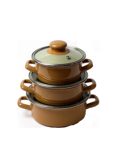 Lüks Emaye 6 Parça Mini Tencere Seti 12/14/16 Cm Kahverengi 4645-c Kahverengi