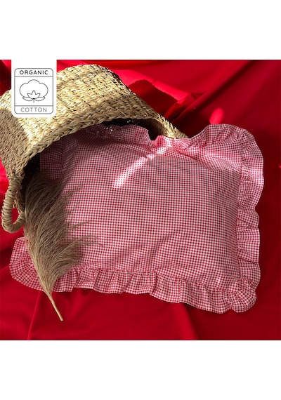 %100 Pamuklu Kırmızı Pötikareli Fırfır Detaylı Bebek Yastık Kılıfı 35x45 1 Adet Kırmızı - Beyaz