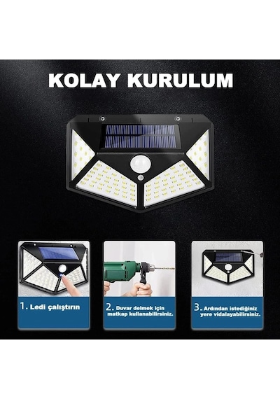 Zenvia 100 Led Dış Mekan Solar Aydınlatma Fotoselli Solar Lamba Hareket Sensörlü Znv2026 Çok Renkli