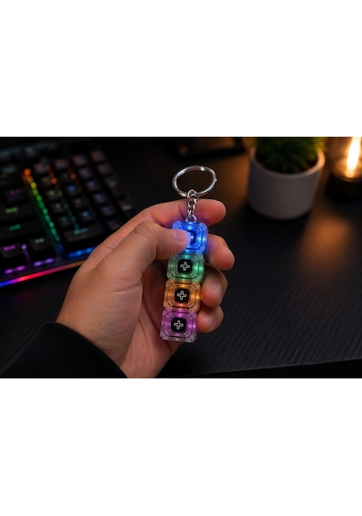 Busstier Işıklı Klavye Gerginlik Giderici Anahtarlık, Mekanik Tuşlu Click Sesli Rgb Led Işıklı Mini Klavye Anaht