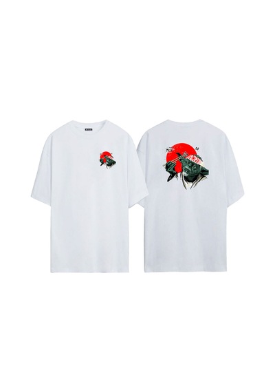 Thewert Unisex Star Wars Illustrations And Fighter Planes Ön Arka Baskılı Beyaz Oversize T-shirt