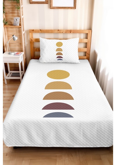 Geometrik Sarı Genç Odası Tek Kişilik Pike Takımı-modern Bohem Gri 160x220 Cm Kapitone Yatak Örtüsü Kabuğu Kireç Serabı