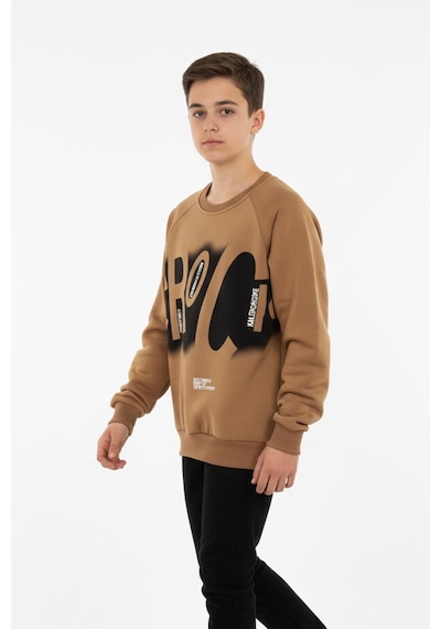 Baskılı Erkek Çocuk Sweatshirt-90878 Kahverengi