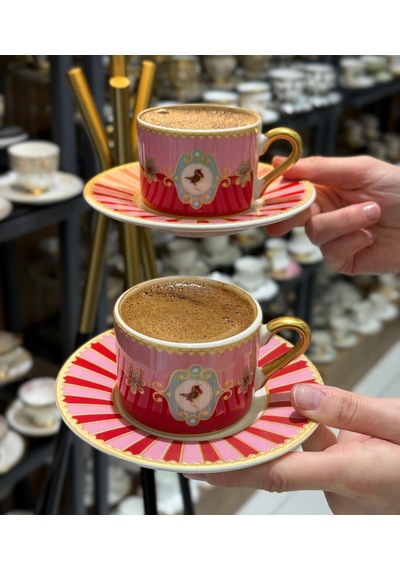2 Kişilik Pink Bird Soho Double Kahve Fincanı-4647 Pembe