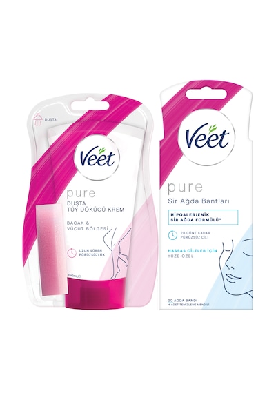 Veet Pure Duşta Tüy Dökücü Krem 150 ML + Veet Pure Sir Ağda Bandı Yüz  20 Adet