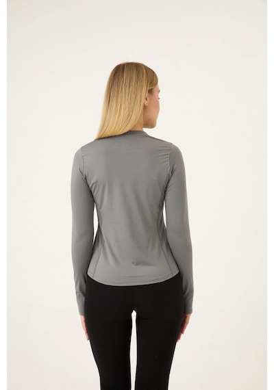 Zoor Kadın Uzun Kol Compression Fitness Gym Spor Body Tshirt Gri
