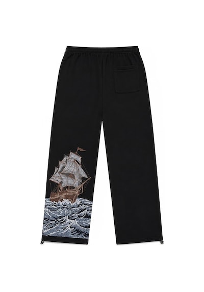 Zaee Silent Ocean Nakışlı Premium Baggy Ayarlanabilir Paça Eşofman Altı Siyah