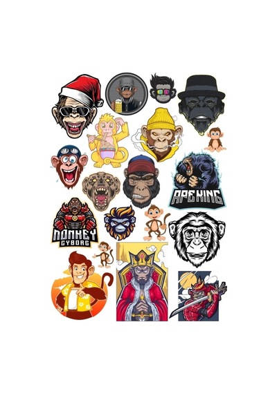 Maymun Sticker Set 08 15 Parça Telefon, Tablet, Defter, Laptop Sticker