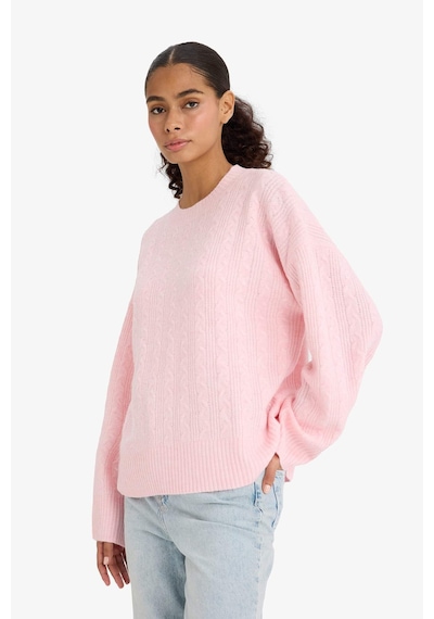 Defacto Oversize Geniş Kalıp Bisiklet Yaka Triko Kazak F3894ax25wnpn344 Pembe