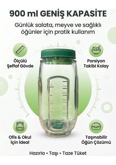 Kt610 Sızdırmaz Salata Kabı 900 Ml Sos Bölmeli Yan Açılır Taşınabilir Saklama Kabı Şeffaf