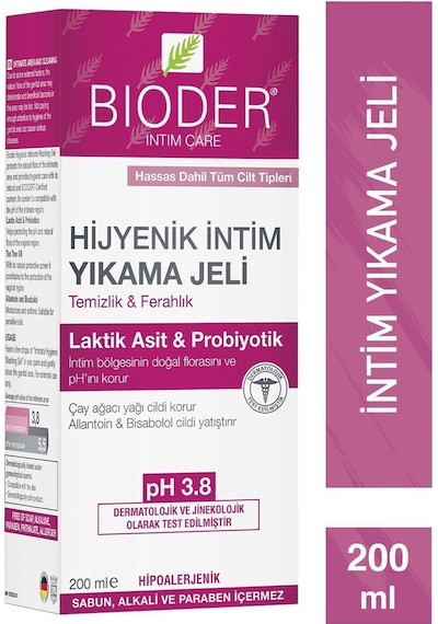 Bioder İntim Yıkama Jeli 200 Ml - Laktik Asit, Probiyotik, Çay Ağacı Yağı, Allantoin, Bisabolol