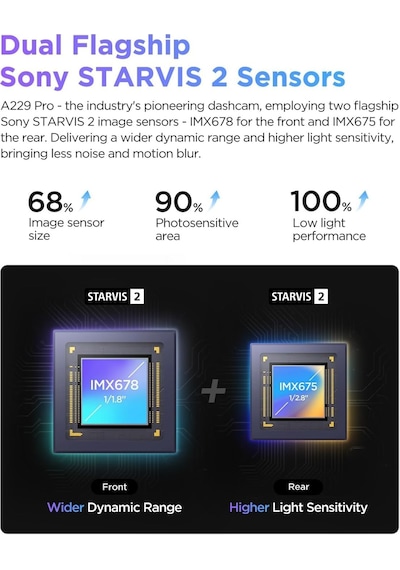 Viofo A229 Pro 2 Kameralı Ön + Arka Dual Çift Kameralı Starvis 2
