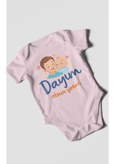 Morivokids Dayım Olsun Yeter Kısa Kollu Bebek Body %100 Pamuk Bebe Pembe