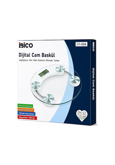 İbico İ11-026 Cam Banyo Baskül Terazi Tartı 30x30cm 180kg/0.1g Pilli Dijital Yuvarlak Lcd Ekran Diğer