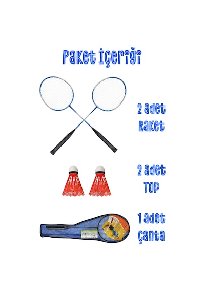 5'li Çantalı Set Badminton Raketi Seti 2 Raket + 2 Top + Çanta Amatör Çocuk-genç Raket Top Seti 500