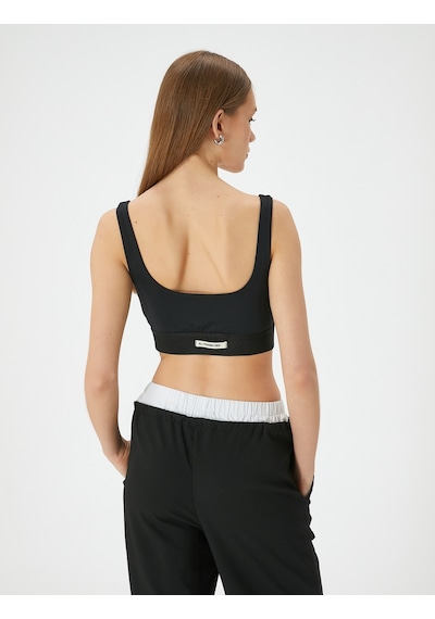 Koton Crop Atlet Kalın Askılı Kare Yaka Siyah 4sak10018pk