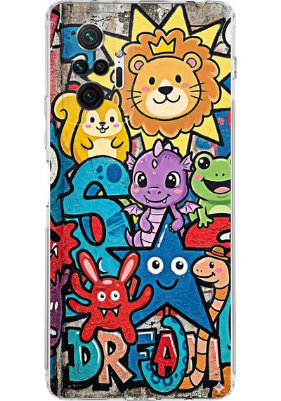 Redmi Note 10 Pro 5g İle Uyumlu Grafiti Star Team Tasarımlı Şeffaf Silikon Kılıf Şeffaf