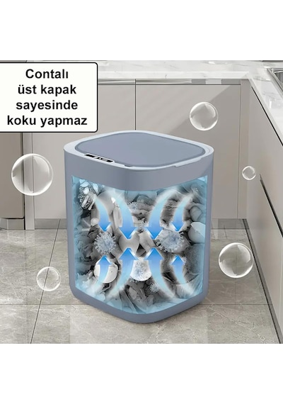 Ayrex Greentech Sensörlü 28 Litre Çöp Kovası Şarj Edilebilir Lityum Pilli / Gt-sc07 Gri Diğer