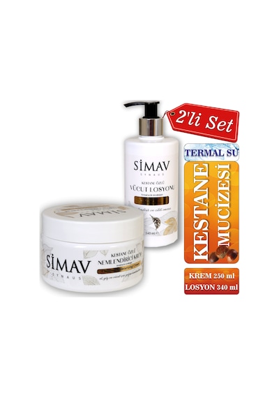 Simav Kestane Özlü Vücut Losyonu 340 ML + Kestane Özlü Nemlendirici Cilt Bakım Kremi 250 ML
