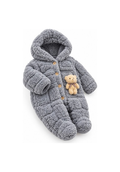 Kız Erkek Bebek Tavşan Ve Ayı Oyuncaklı Peluş Tulum Tlm0301 gri