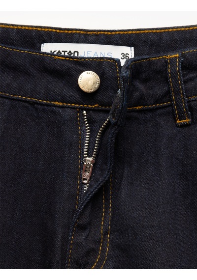 Koton Düğmeli Cep Detaylı Denim Midi Balon Etek Koyu İndigo 5sal70024md Dark Indigo