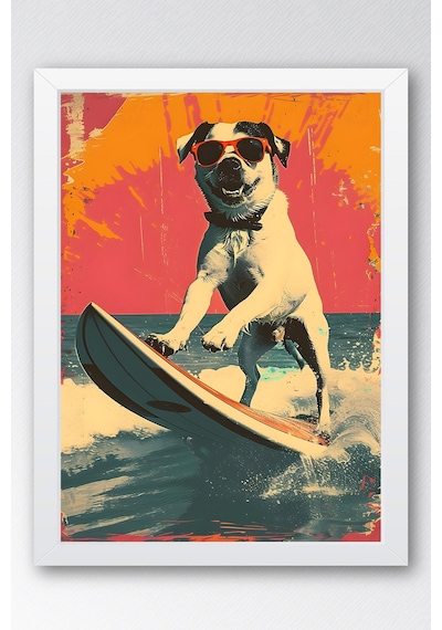 Sörf Yapan Köpek Çerçeveli Tablo - Pop Art Poster Tablo