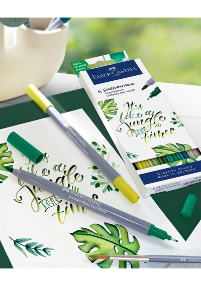 Faber-castell Goldfaber Aqua Çift Uçlu Markör, Kaligrafi, 6'li Jungle Genel