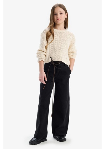 DeFacto Kız Çocuk Wide Leg Geniş Paça Pamuklu Pantolon D9133A825SPBK27 Siyah