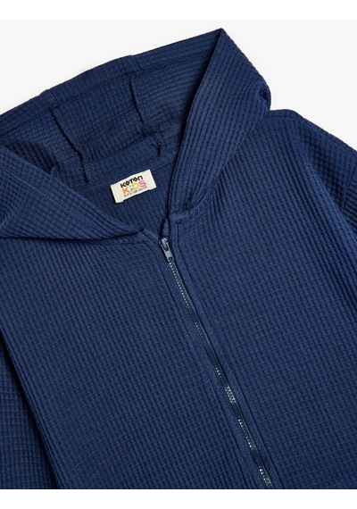 Koton Kapşonlu Fermuarlı Sweatshirt Uzun Kollu Dokulu Lacivert 5wkg10321ak Lacivert