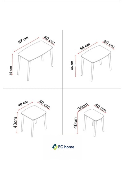 Eg Home İstanbul 4'lü Zigon Sehpa %100 Mdf Krem