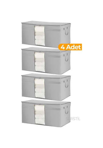 Serstil 4 Adet - Pencereli Yastık Yorgan Hurcu 75 X 40 X 40 Cm - Antrasit A-4y