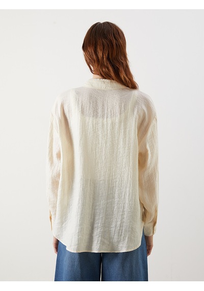 Lcw Vision Bej Dokulu Oversize Kadın Gömlek