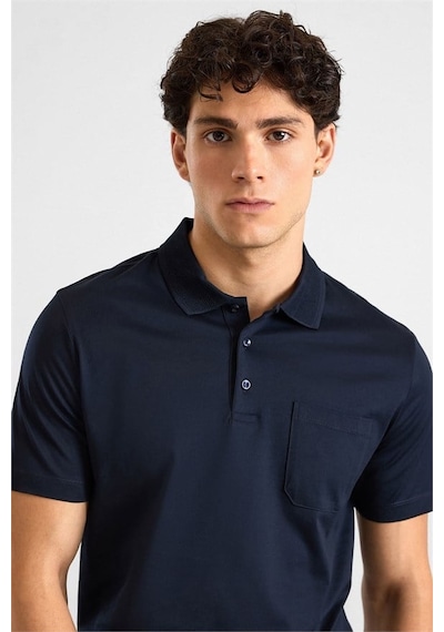 Süvari Lacivert Regular Düz Baskısız Düz Fermuarlı Polo Yaka Tişört Ts1014000442-m09
