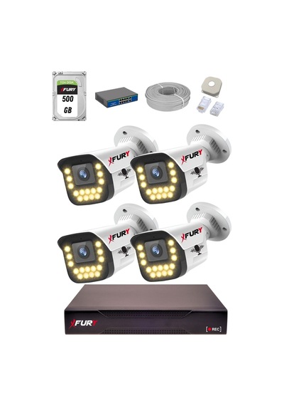 Fury 15 Warm Led Ip Güvenlik Kamera Seti 4 Kameralı Sesli 4mp Gece Renkli Su Geçirmez 1403s 500gb
