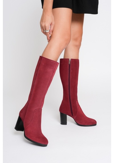 Analin Shoes Kadın Hakiki Deri Topuklu Çizme Bordo