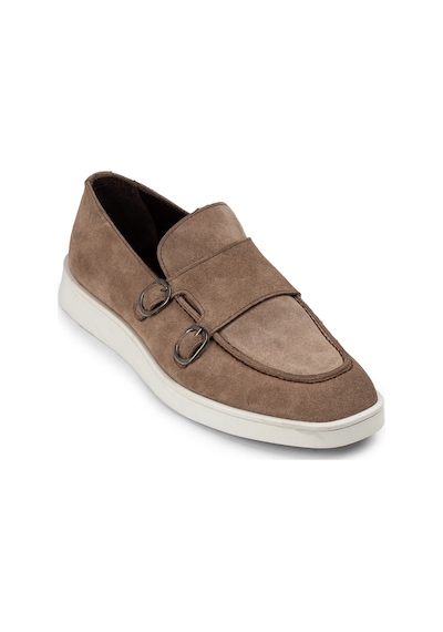 Deery Hakiki Süet Vizon Rengi Çift Tokalı Erkek Loafer - 01966mvznc01 Vizon