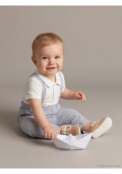 M&b Collection Ekru Polo Yaka Erkek Bebek Tişört Ve Askılı Pantolon 2'li Ekru