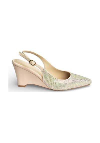 Fox Shoes Y820801204 Ten Kumaş Taş Detaylı Dolgu Topuklu Kadın Abiye Ayakkabı Ten