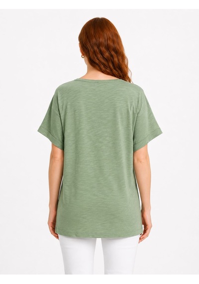 Neden Tekstil Kadın Relax Pamuklu Yeşil Basic T-shirt