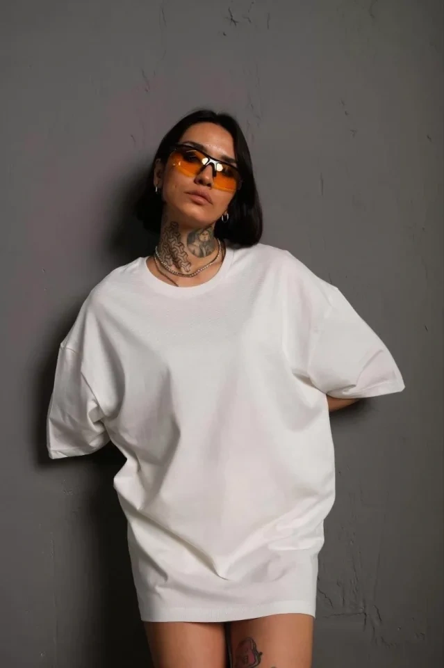 Amorluxe 24/1 Düz A Kalite Oversize T-shirt - Beyaz