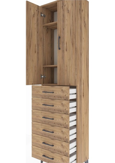 Arges Dolap 3 Raflı 6 Çekmeceli 2 Kapaklı 60x30x221 Çam-çam Çam