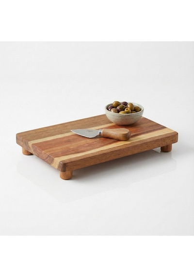 Doğal Akasya Ahşap Ayaklı Sunum Standı Ve Servis Tepsisi 25x18 Cm Dikdörtgen Yükseltici, Banyo Tezgahı, Mutfak Ve Kahve Köşesi Düzenleyici 15cm