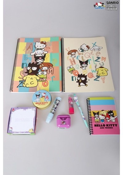 Dekomus İle Lisanslı Hello Kıtty And Best Frıends Kuromı,cınnamorol,my Melody Kırtasiye Seti 9 Parça Altın