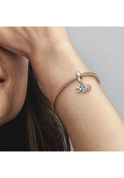 Nur Silver İki Renkli Gökkuşağı Kalp, Kelebek Ve Barış Üçlü Sarkıt Charm Nur-cm00454 Gümüş