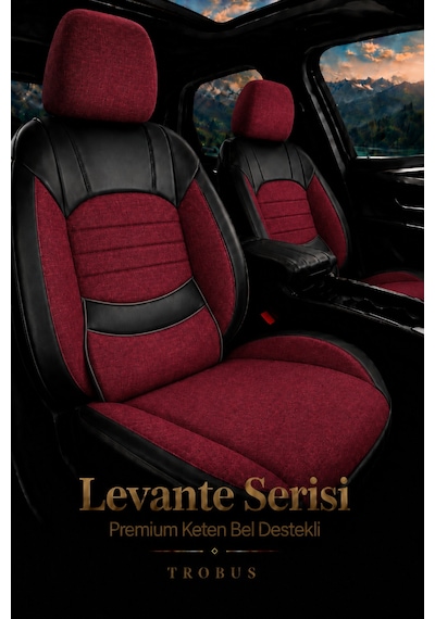 Levante Serisi Bel Destekli Keten Bordo Siyah Üniversal Koltuk Kılıfı Tam Set