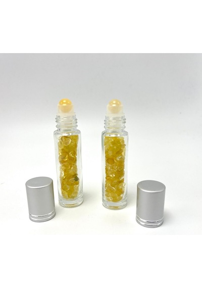 Yıldız Doğal Taş Sertifikalı Sitrin Doğal Taş Esans Şişesi + Roller Masaj Aleti 10 ML